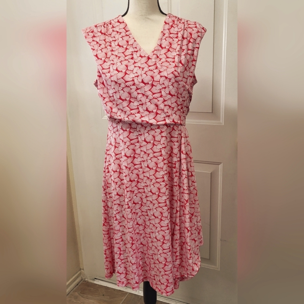 Charter Club Shell Pattern Stretchy Sleeveless Coral & White Dress Size M